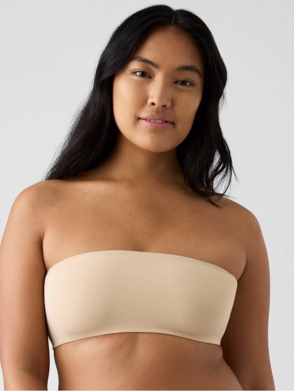 NWT True & Co strapless bandeau convertible bra nude removable wireless cups L
